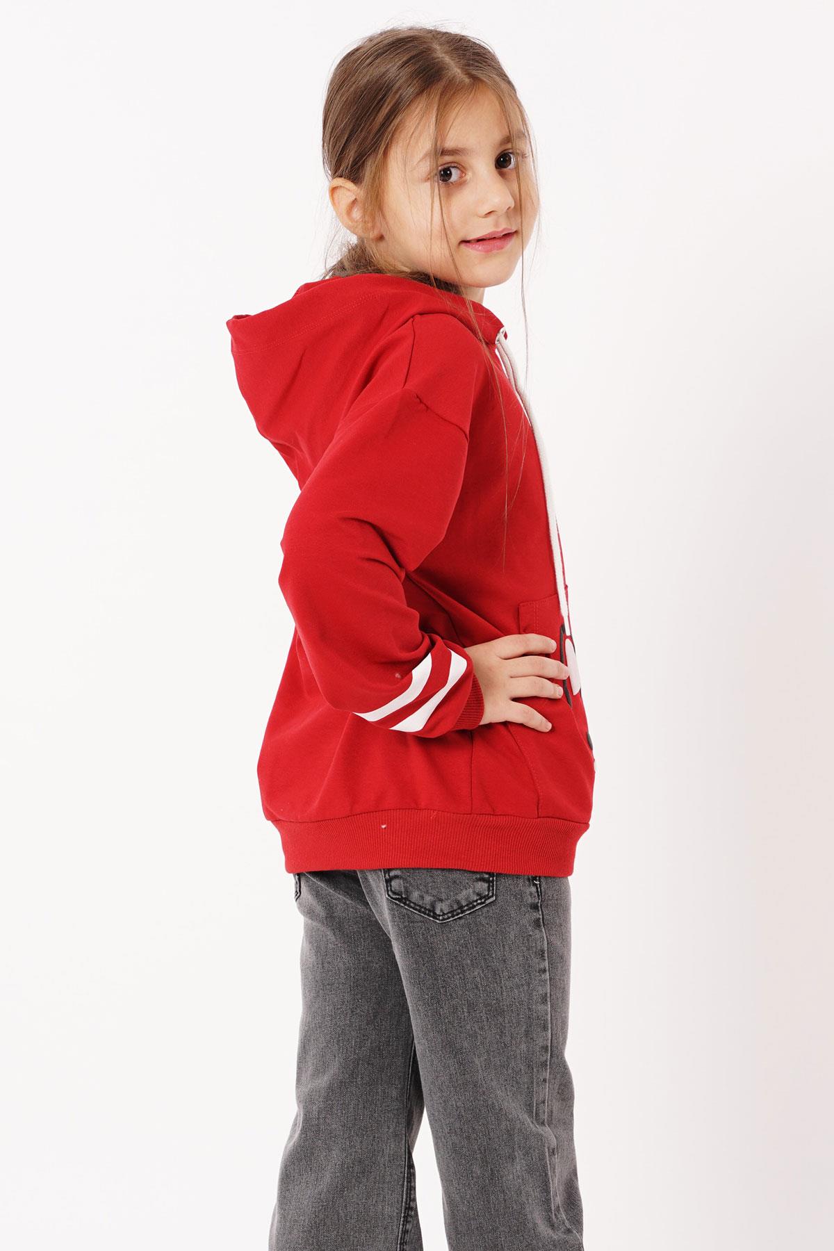 Kapüşonlu Uzun Kol Kırmızı Renk Kız Çocuk Sweatshirt