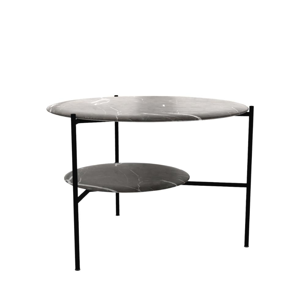 Adrian 70R Alçak Orta Sehpa-Frame Varnished Matt Black-Tip Bronzed Brass-Top Glossy Grey Stone (ADRTB70R)