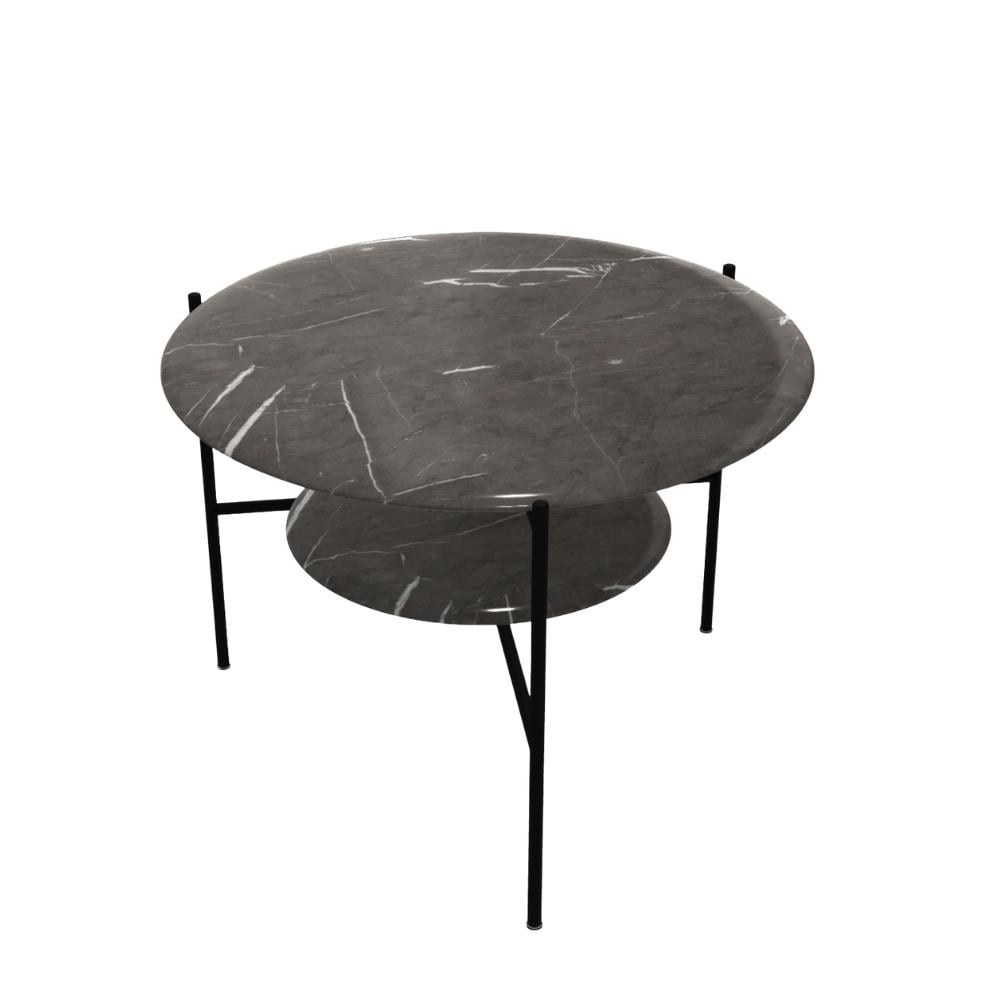 Adrian 70R Alçak Orta Sehpa-Frame Varnished Matt Black-Tip Bronzed Brass-Top Glossy Grey Stone (ADRTB70R)