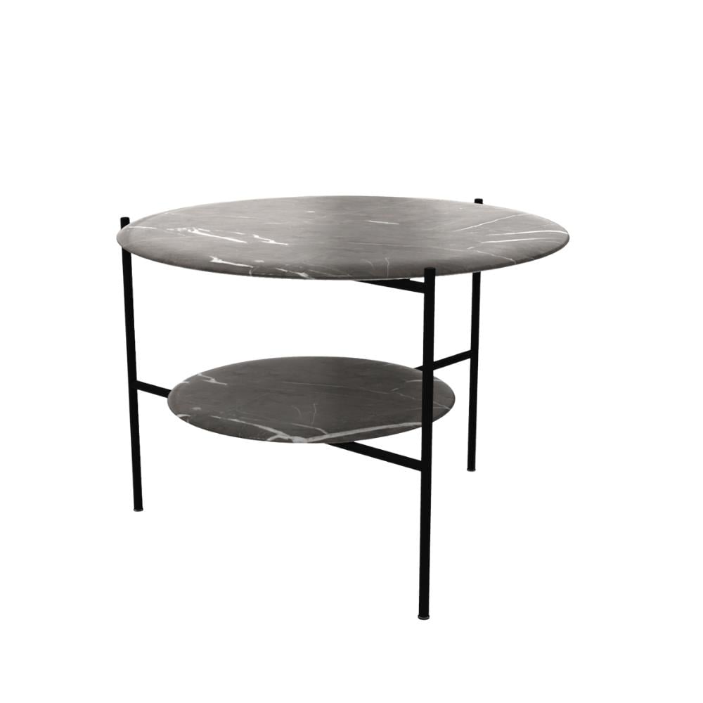 Adrian 70R Alçak Orta Sehpa-Frame Varnished Matt Black-Tip Bronzed Brass-Top Glossy Grey Stone (ADRTB70R)