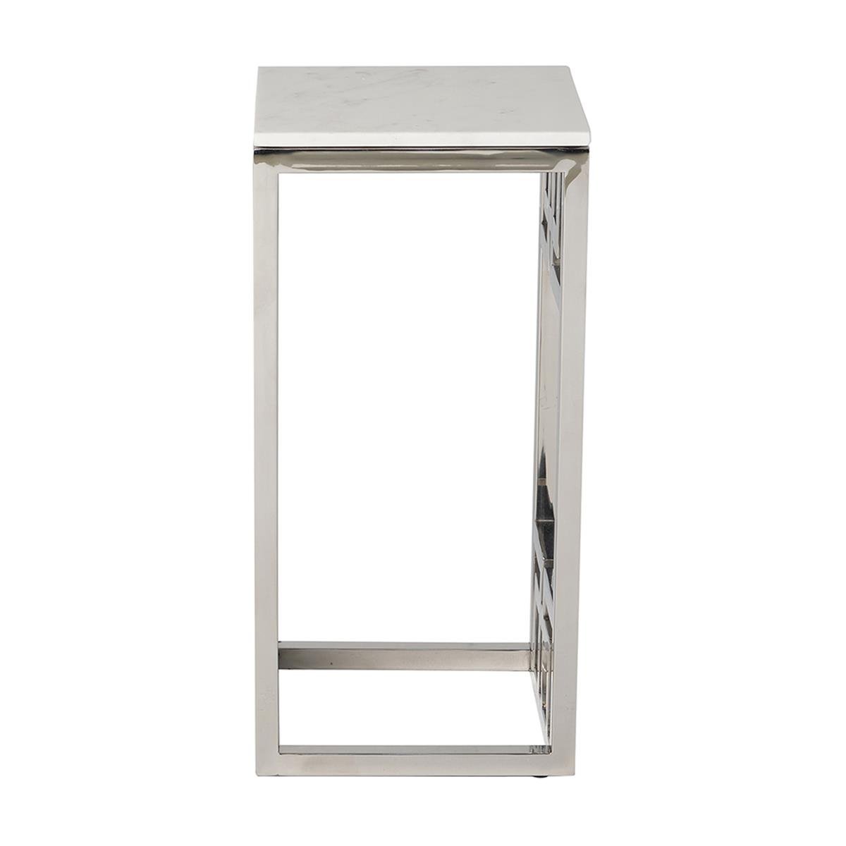 Amina Yan Sehpa-White granite lay-on stone Top - Polished stainless steel frame