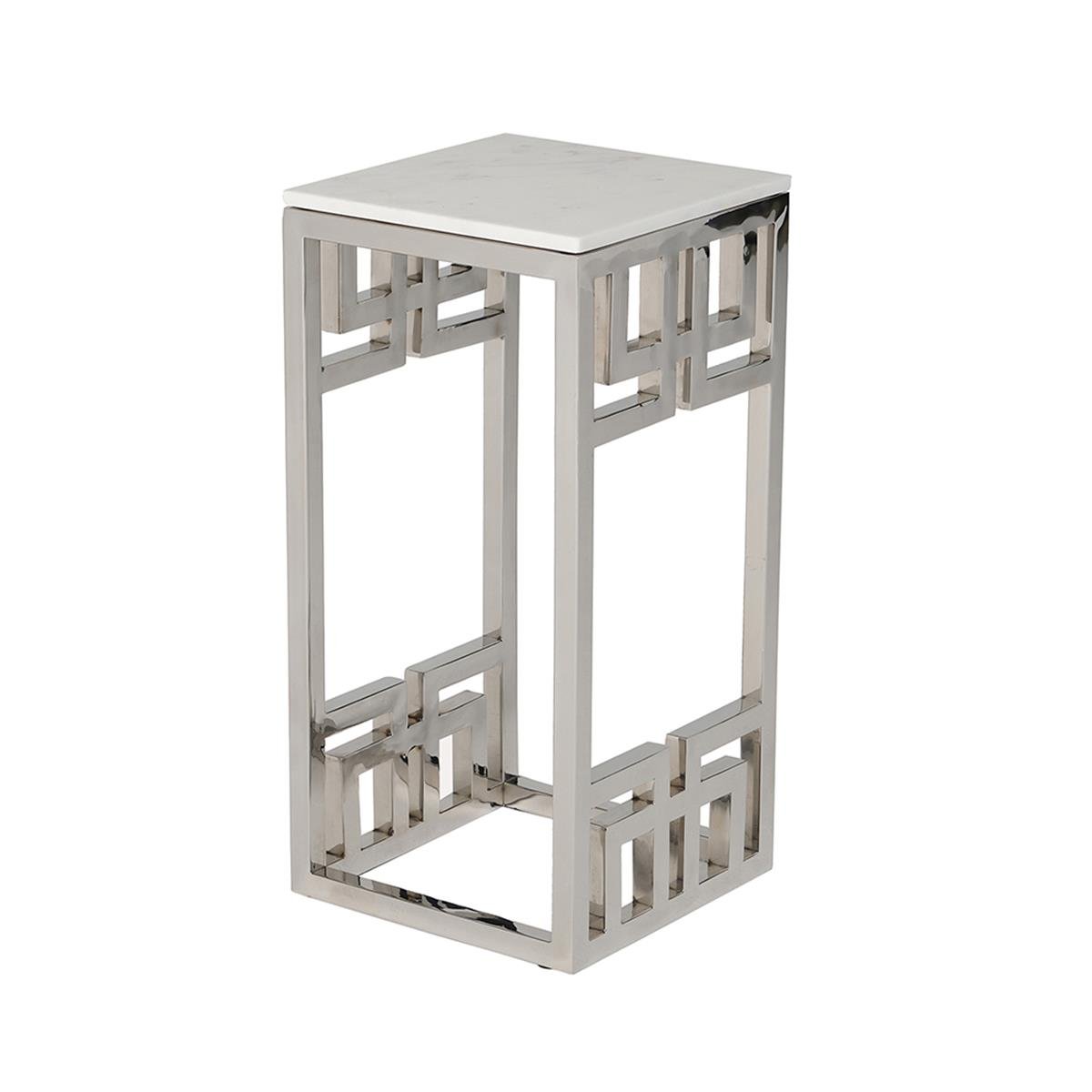 Amina Yan Sehpa-White granite lay-on stone Top - Polished stainless steel frame
