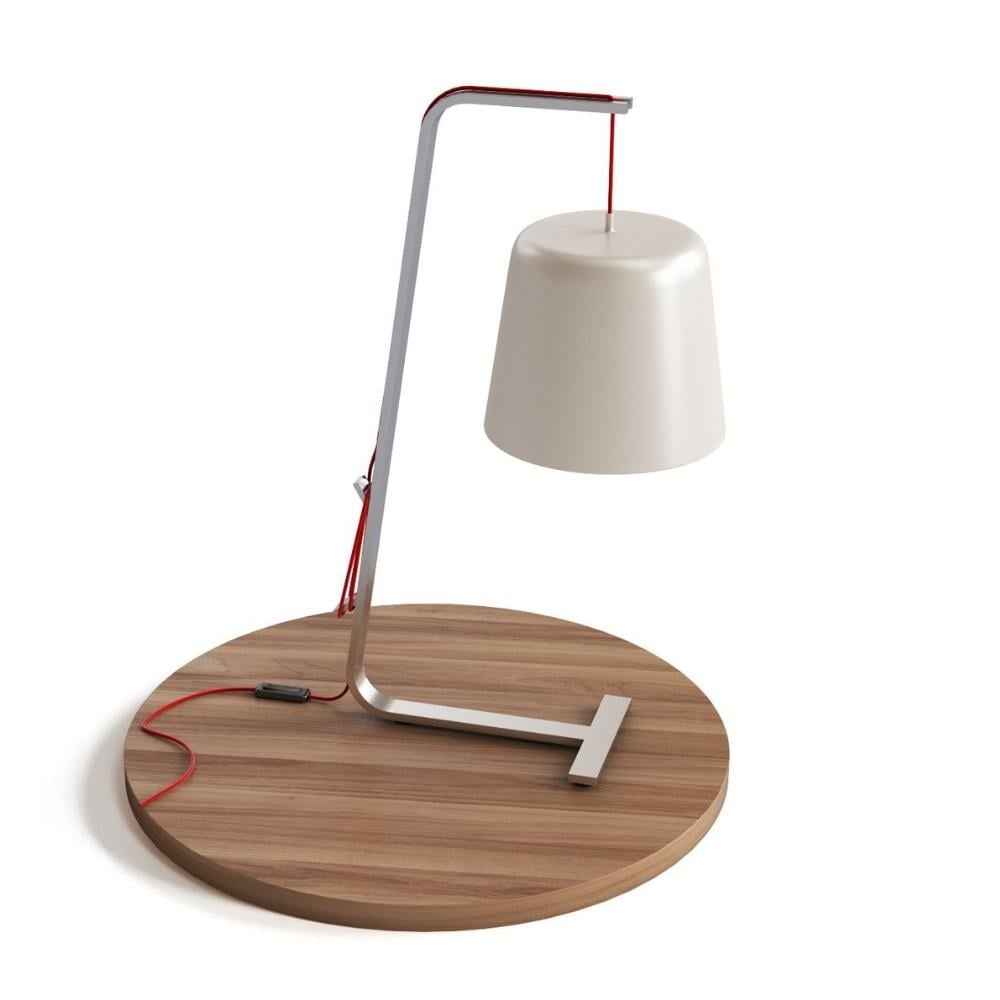 Ariane Masa Lambası-Ayak in titanium-lacquered steel/shade in white opal PMMA/red textile cable