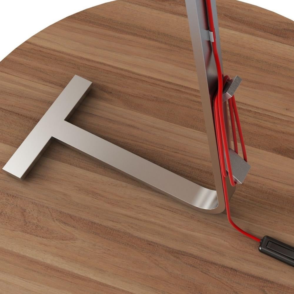 Ariane Masa Lambası-Ayak in titanium-lacquered steel/shade in white opal PMMA/red textile cable