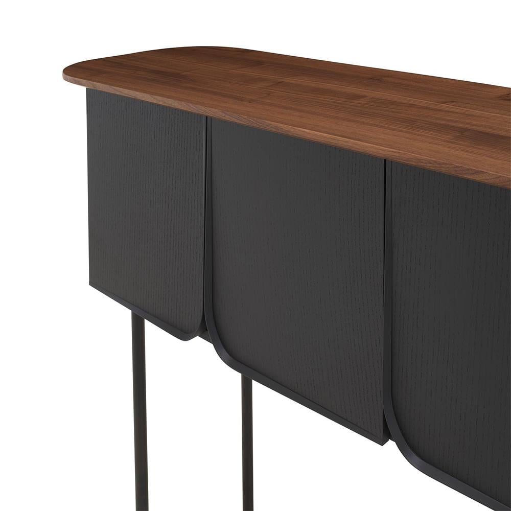 Aube Konsol-3 Kapaklı-Ayak Black Lacquered Steel-Tabla Solid American Walnut