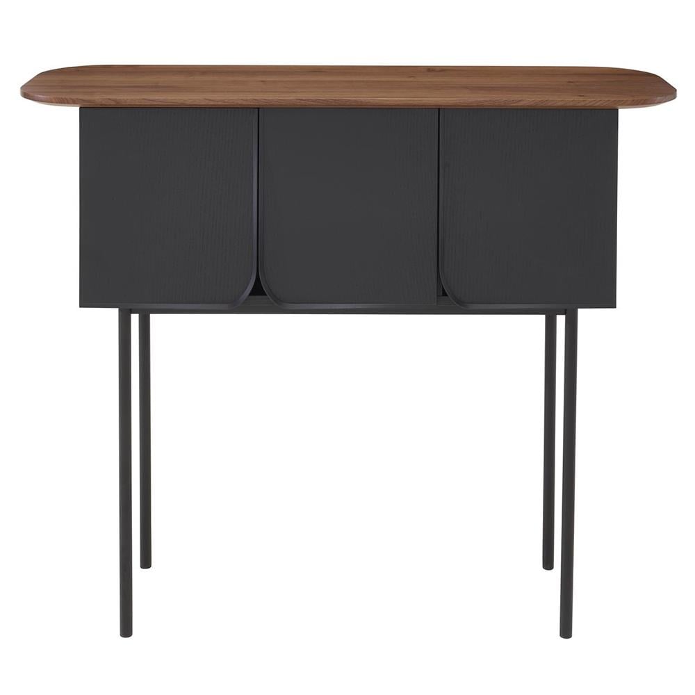 Aube Konsol-3 Kapaklı-Ayak Black Lacquered Steel-Tabla Solid American Walnut