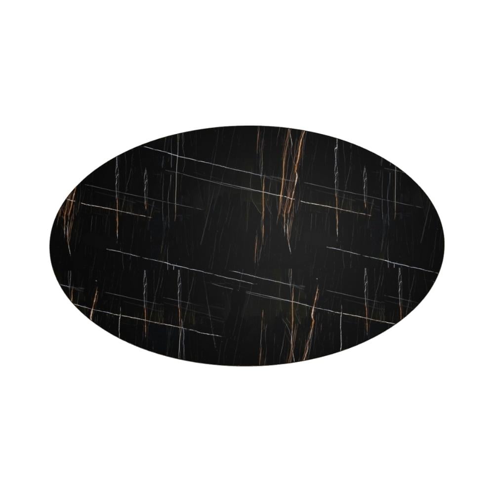 Belt 180 Oval Orta Sehpa-Base Bronzed Brass-Top Sahara Noir Glossy Marble-(BLTB180110OV)