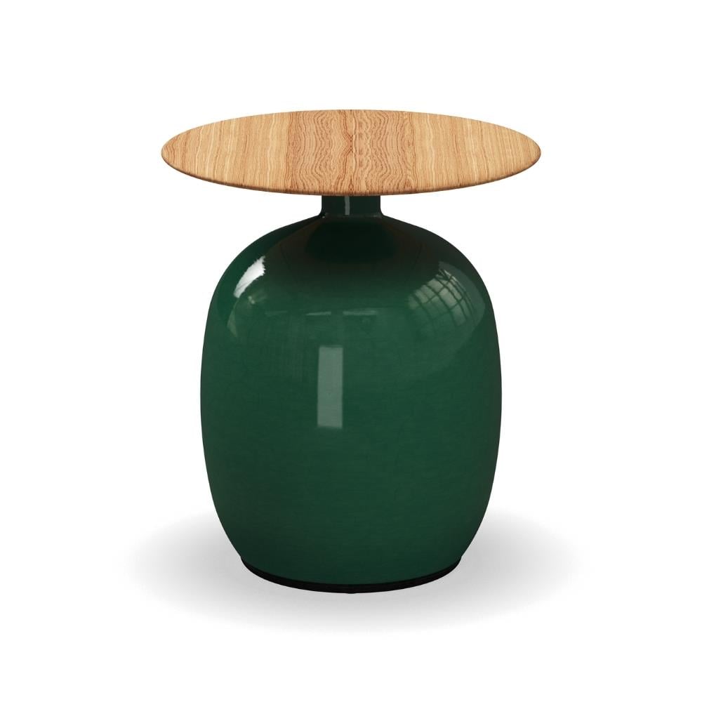 Blow Alçak Yan Sehpa-Tabla Natural Teak-Gövde Glaze Seramik (Emerald)