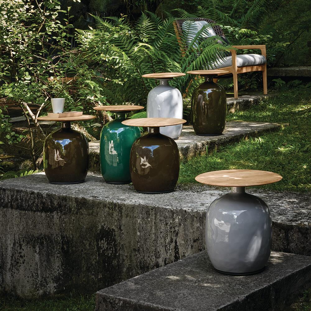 Blow Alçak Yan Sehpa-Tabla Natural Teak-Gövde Glaze Seramik (Emerald)