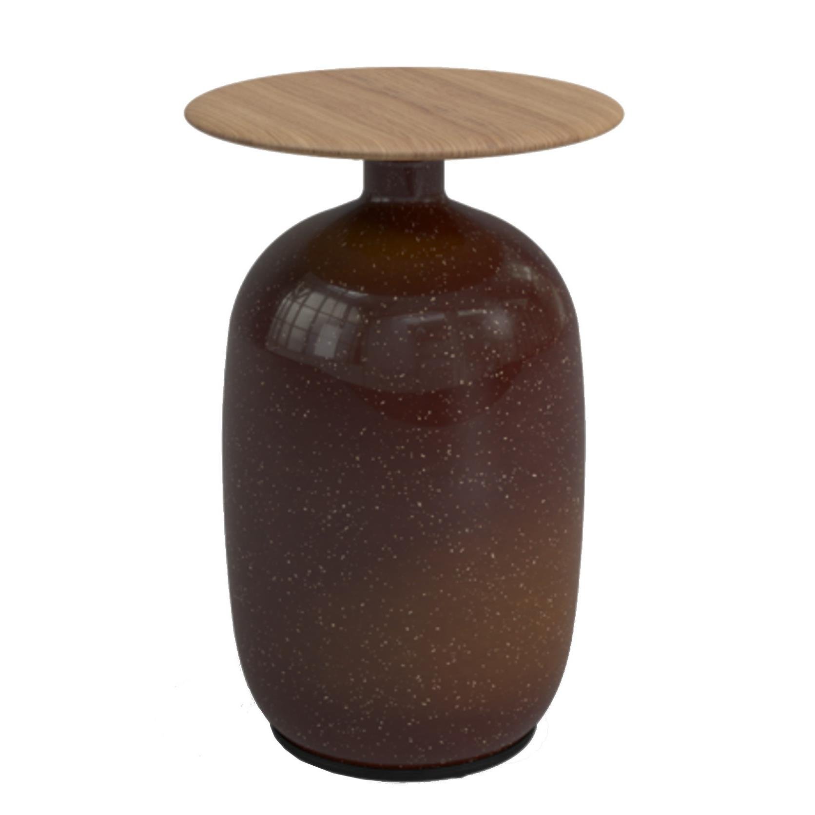 Blow Yüksek Yan Sehpa-Tabla Natural Teak-Gövde Glaze Seramik (Clay)