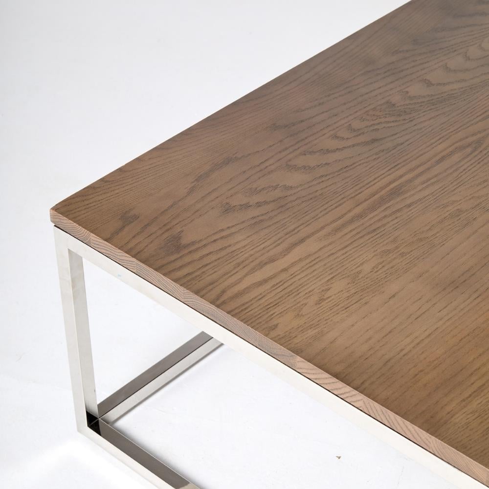 Broadway Meşe Tablalı Paslanmaz Çelik Kare Orta Sehpa Flax Finish