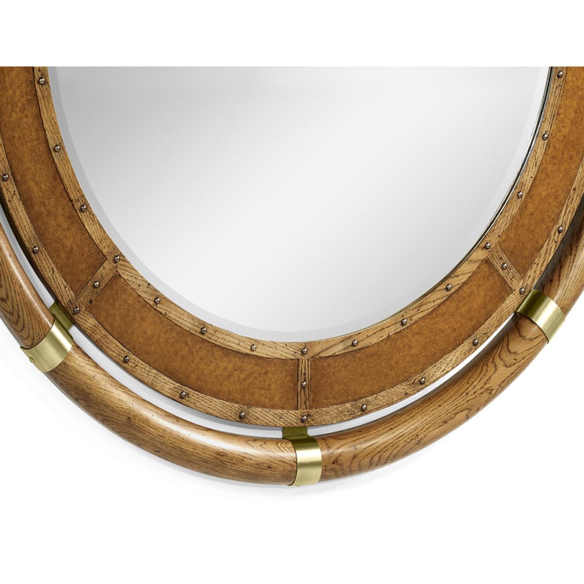 Circular Nautical Style Oak and Leather Ayna