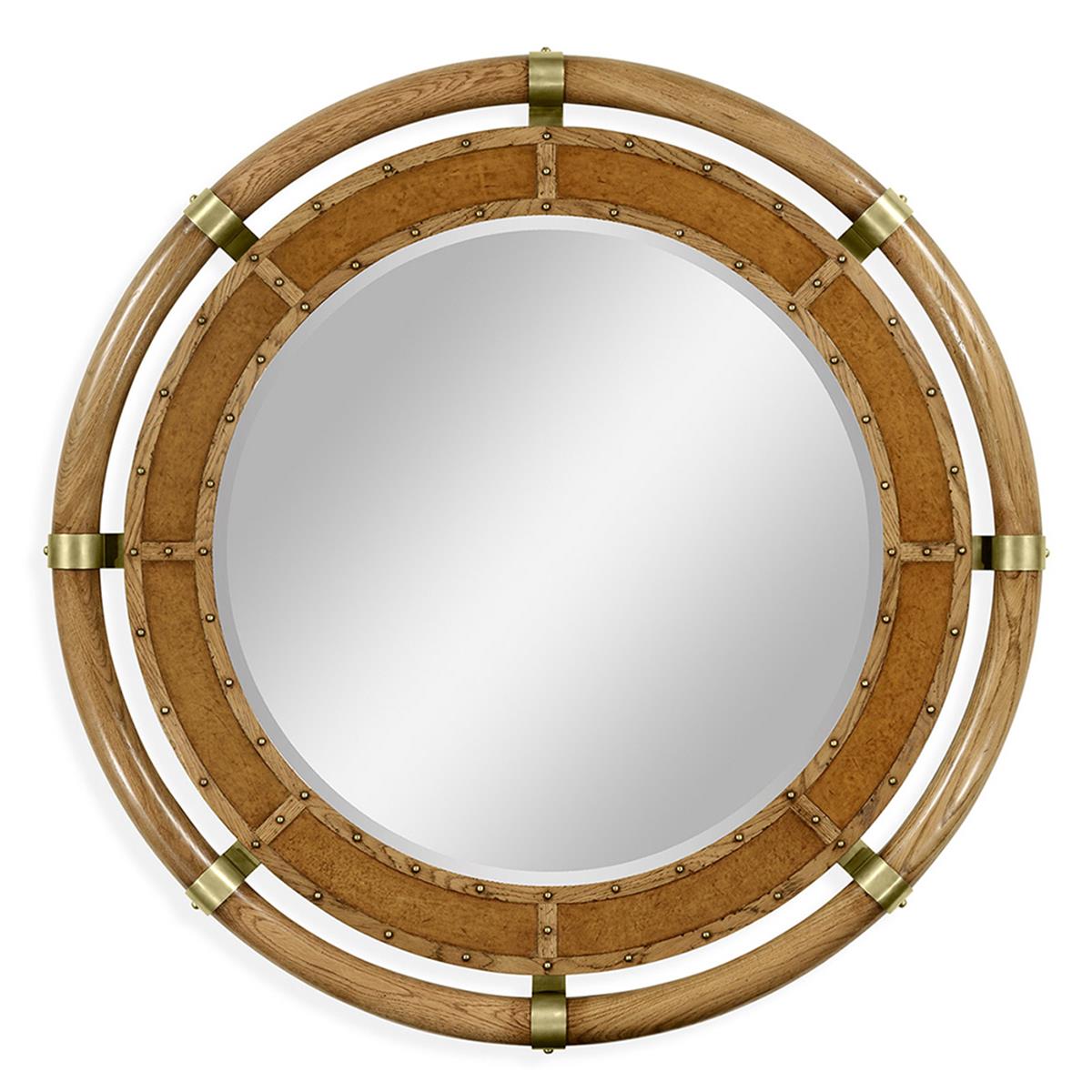 Circular Nautical Style Oak and Leather Ayna