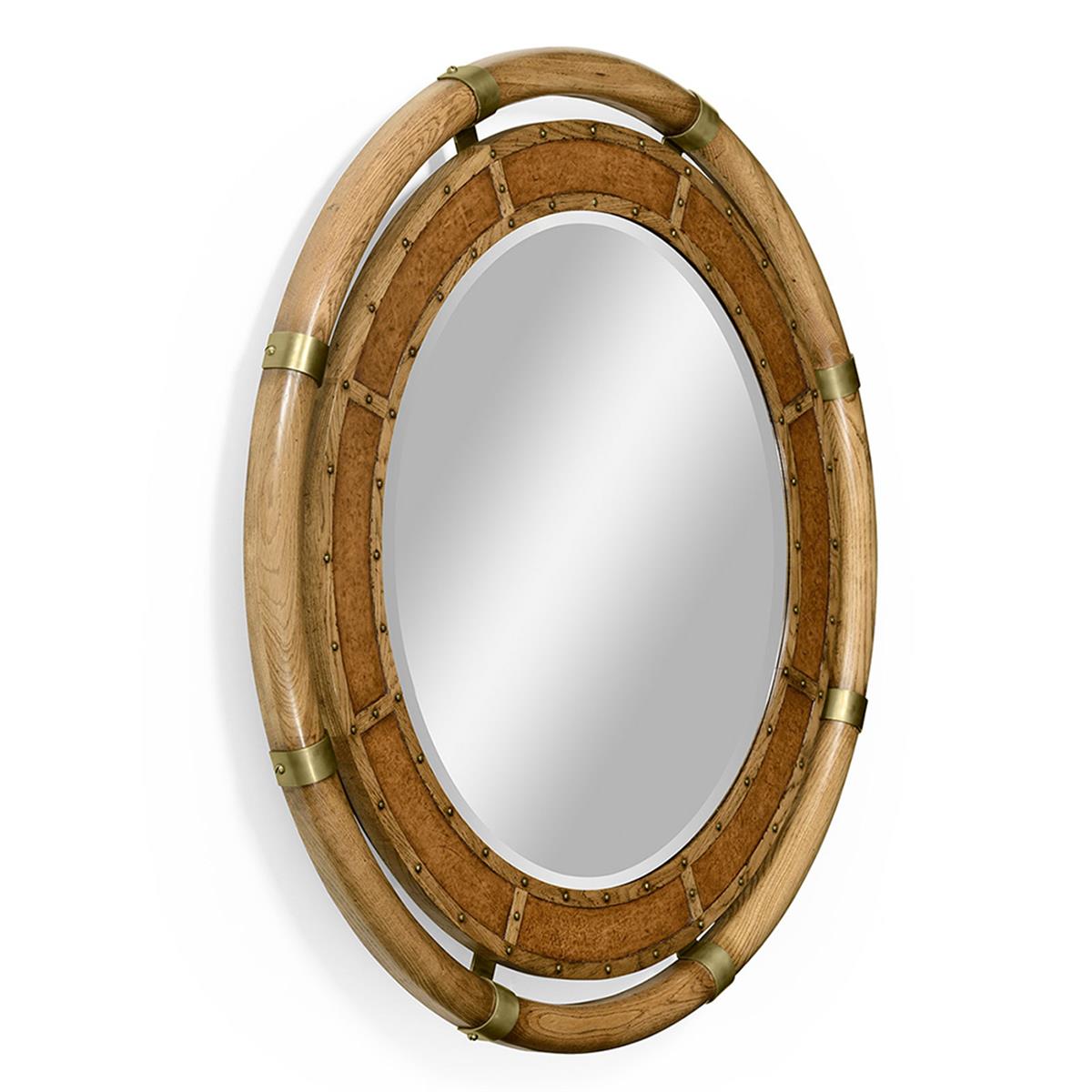 Circular Nautical Style Oak and Leather Ayna