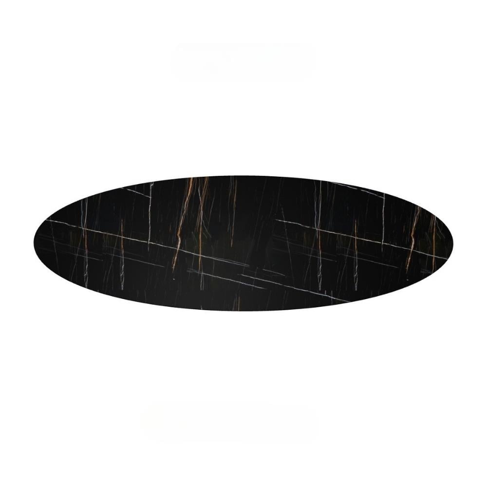 Cole Konsol Oval-Base Platinium Steel-Marble Top Sahara Noir Glossy Marble-(COLECN180BC)