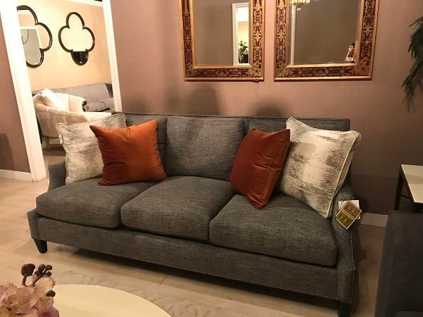 Crawford Üçlü Kanepe-Fabric (2858-011)-(Grade E)-Pillow Fabric (1545-012)-(Grade O)-2 Pillow Fabric (1550-027)-(Grade H)-Nailhead #44 Antique Nickel - Wood Finish: Mocha(751)