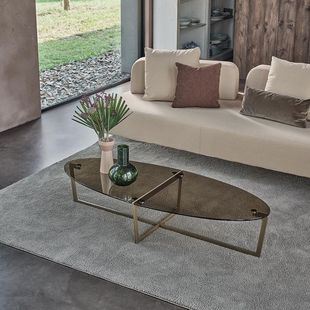 Cross Orta Sehpa (150)-Frame Lacquered Gold (M325)-Top Transparent Bronze (C159)