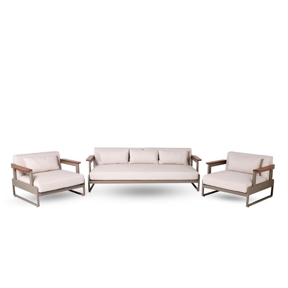 Cube Üçlü Kanepe - Şampanya - Teak Kollar (Minder Hariç) – 214x94xh72 cm