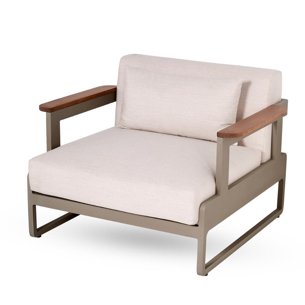 Cube Üçlü Kanepe - Şampanya - Teak Kollar (Minder Hariç) – 214x94xh72 cm