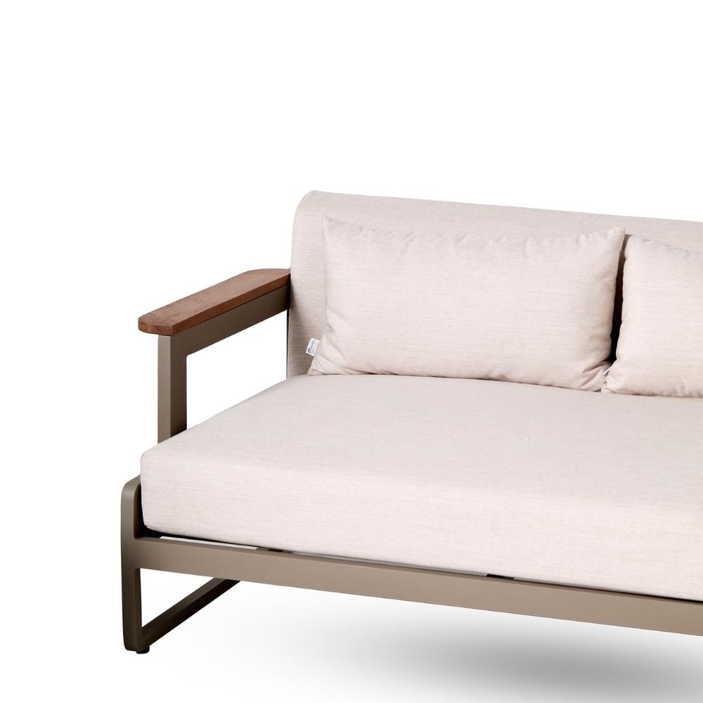 Cube Üçlü Kanepe - Şampanya - Teak Kollar (Minder Hariç) – 214x94xh72 cm