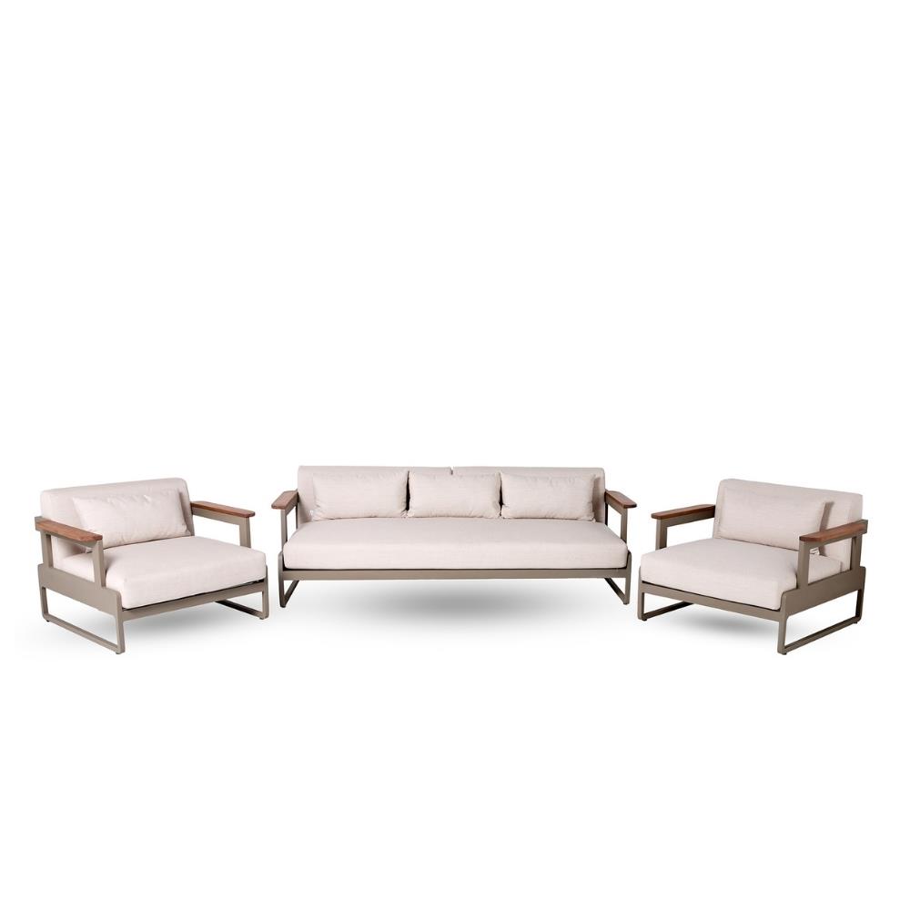 Cube Üçlü Kanepe - Şampanya - Teak Kollar (Minder Hariç) – 214x94xh72 cm