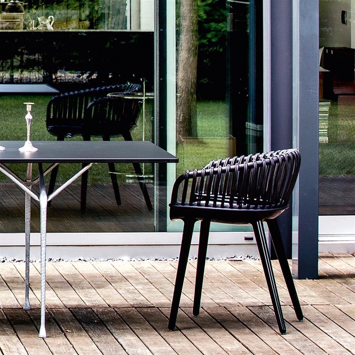 Cyborg Kollu Sandalye-Glossy Black (1763C)-Back Wicker Black