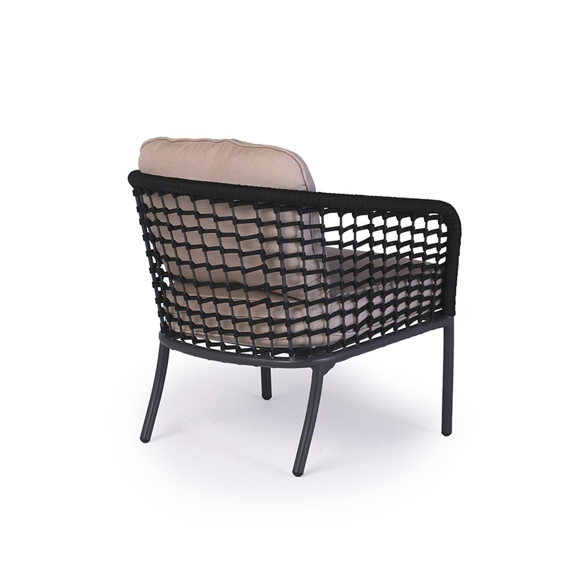 Dlyan 3 parçalı (2 Tekli Koltuk-1 Masa) Balkon Seti-İskelet Antrasit (A-74T)-Rope Black( BJ18-10039)-Kumaş (MH-0406)