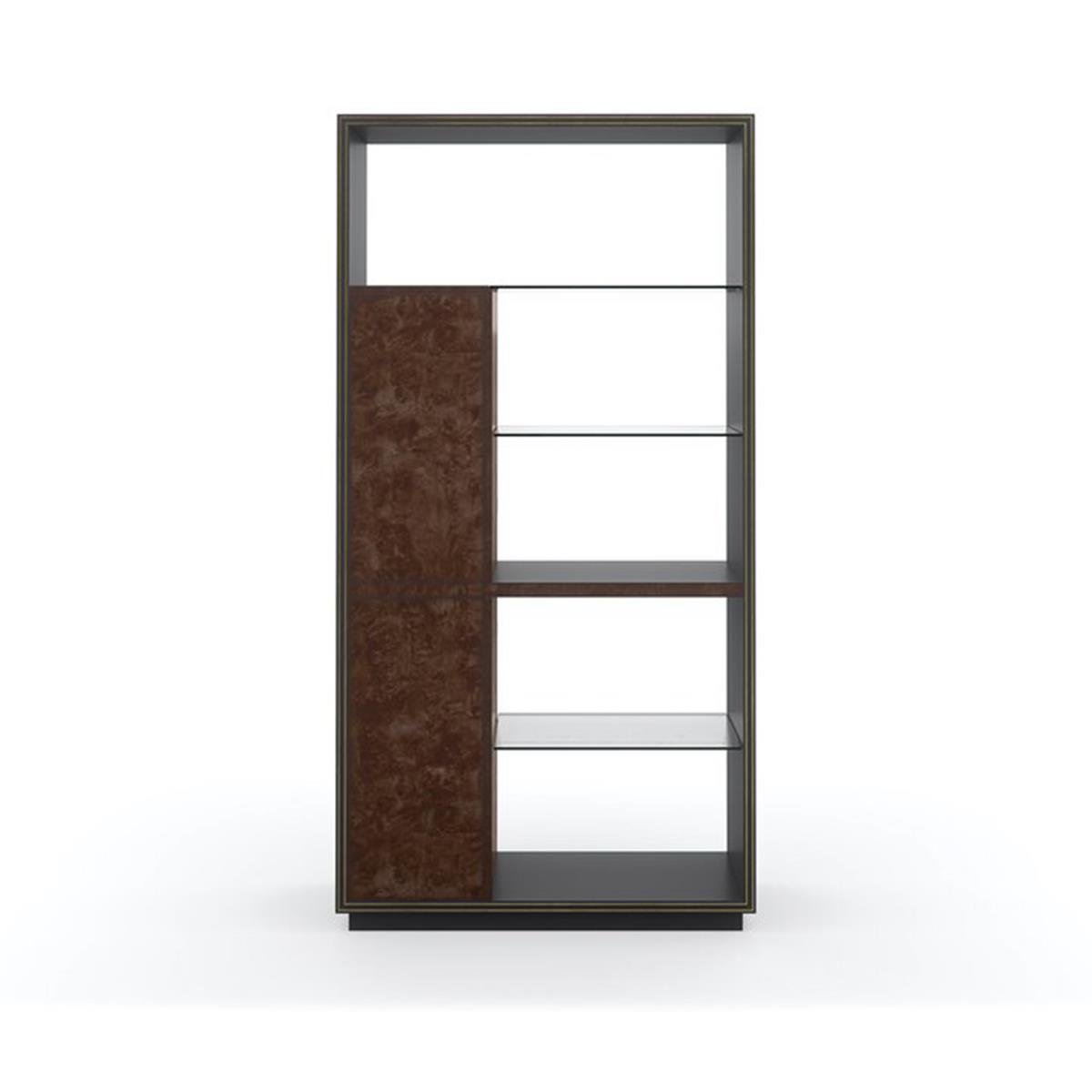 Double Booked Vitrin-Finish Warm Slate-Sepia Burl-Champagne Gold