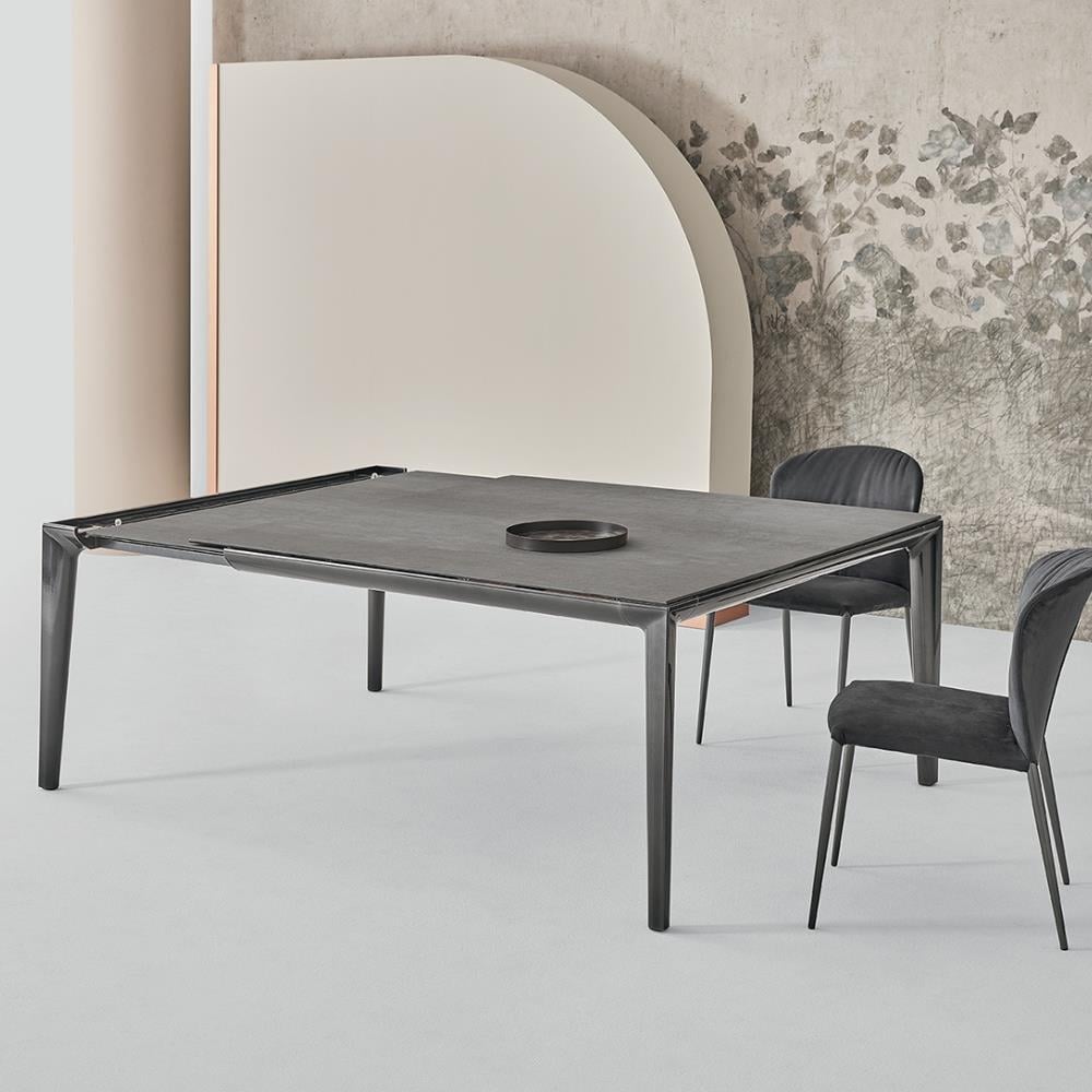 Duke Yemek Masası-(140-200)-Legs Lacq Natural Silver (M326)-Frame Lacq Natural Silver (M326)-Top Savoia Grey (CR006A)