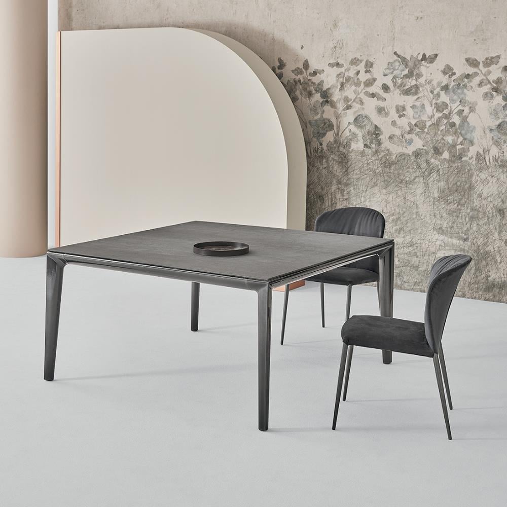Duke Yemek Masası-(140-200)-Legs Lacq Natural Silver (M326)-Frame Lacq Natural Silver (M326)-Top Savoia Grey (CR006A)