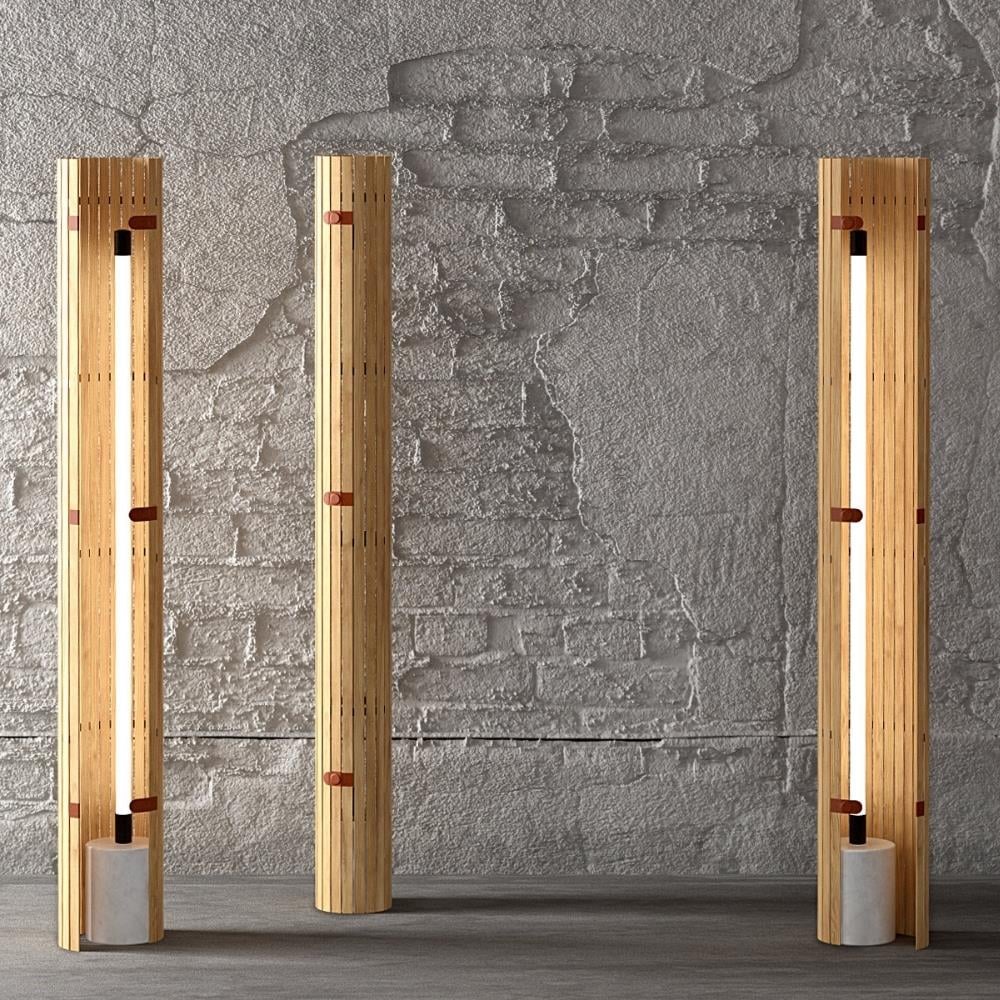 Eclosion Yer Lambası-Pine slats -White Marble