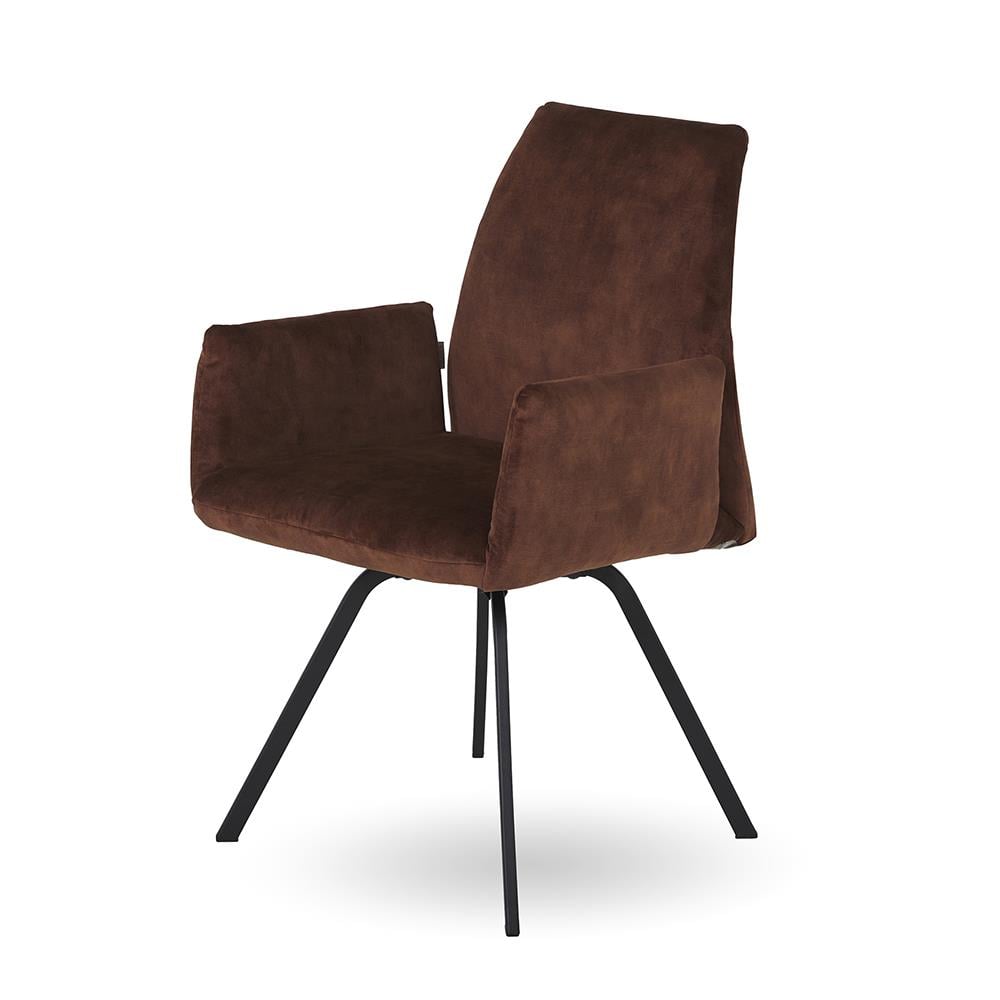 Ergo Kollu Yemek Sandalyesi-Fabric Adore (315) Coffee (3216)-Base Blended Steel