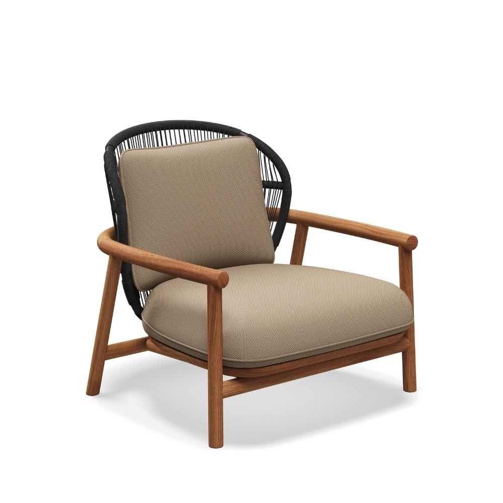 Fern Alçak Sırtlı Tekli Koltuk-İskelet Natural Teak-Meteor Raven-(Sunbrella Minder Dahil)