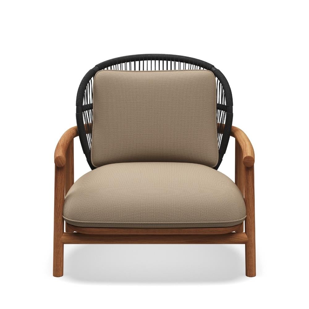 Fern Alçak Sırtlı Tekli Koltuk-İskelet Natural Teak-Meteor Raven-(Sunbrella Minder Dahil)