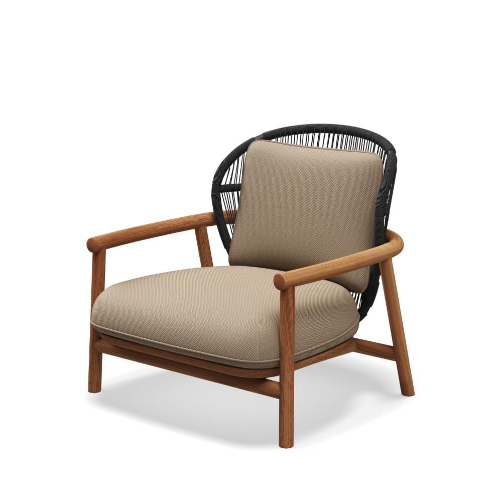 Fern Alçak Sırtlı Tekli Koltuk-İskelet Natural Teak-Meteor Raven-(Sunbrella Minder Dahil)