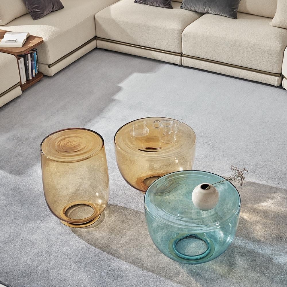 H2O Yan Sehpa (50)-Frame Lacquered Dark Brass (M028)-Vetro Amber (V006)