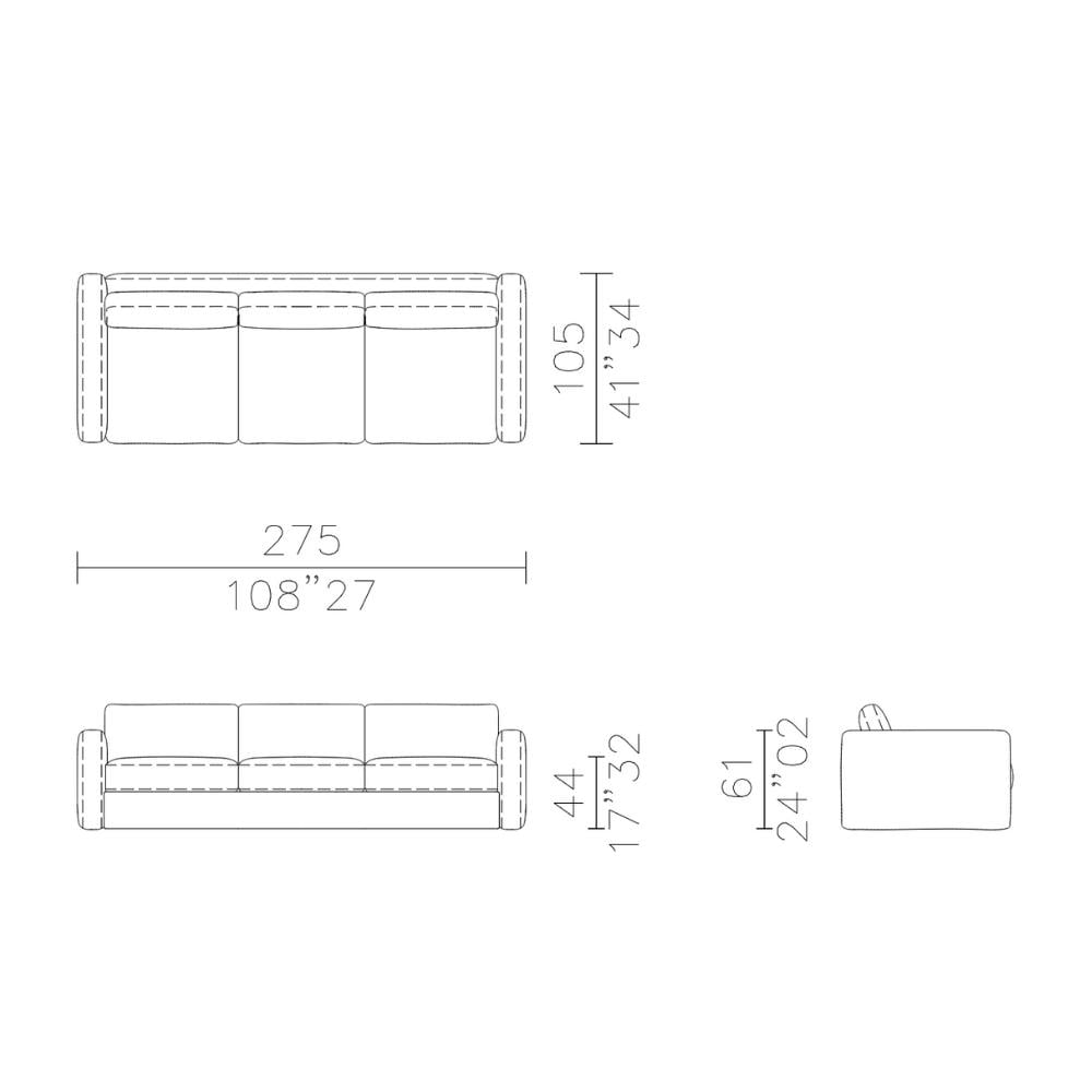 Harold Standart Üçlü Kanepe-Fabric Dover 01- (Silver)