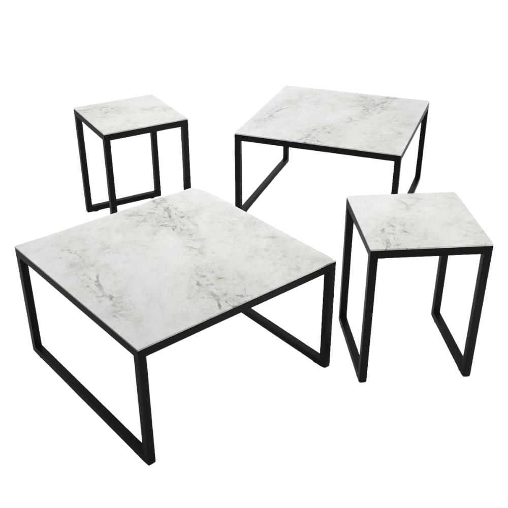 Iso Orta Sehpa - Top ın whıte marble-effect ceramıc stoneware/Base ın black staıned ash
