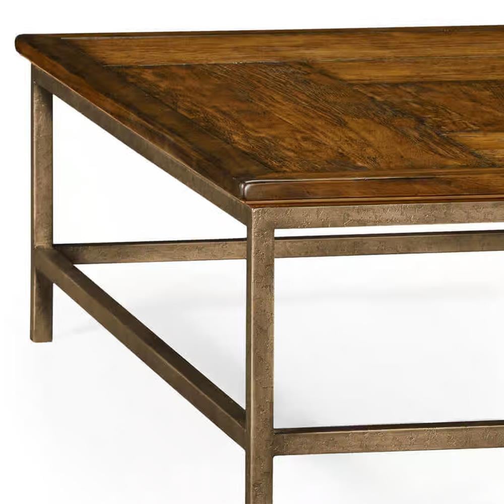 Jc Edited-Casualy Country Kare Orta Sehpa - Bronz Ayaklı - Finish-Wal-16 (Country Farmhouse Walnut)