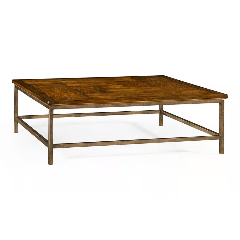 Jc Edited-Casualy Country Kare Orta Sehpa - Bronz Ayaklı - Finish-Wal-16 (Country Farmhouse Walnut)