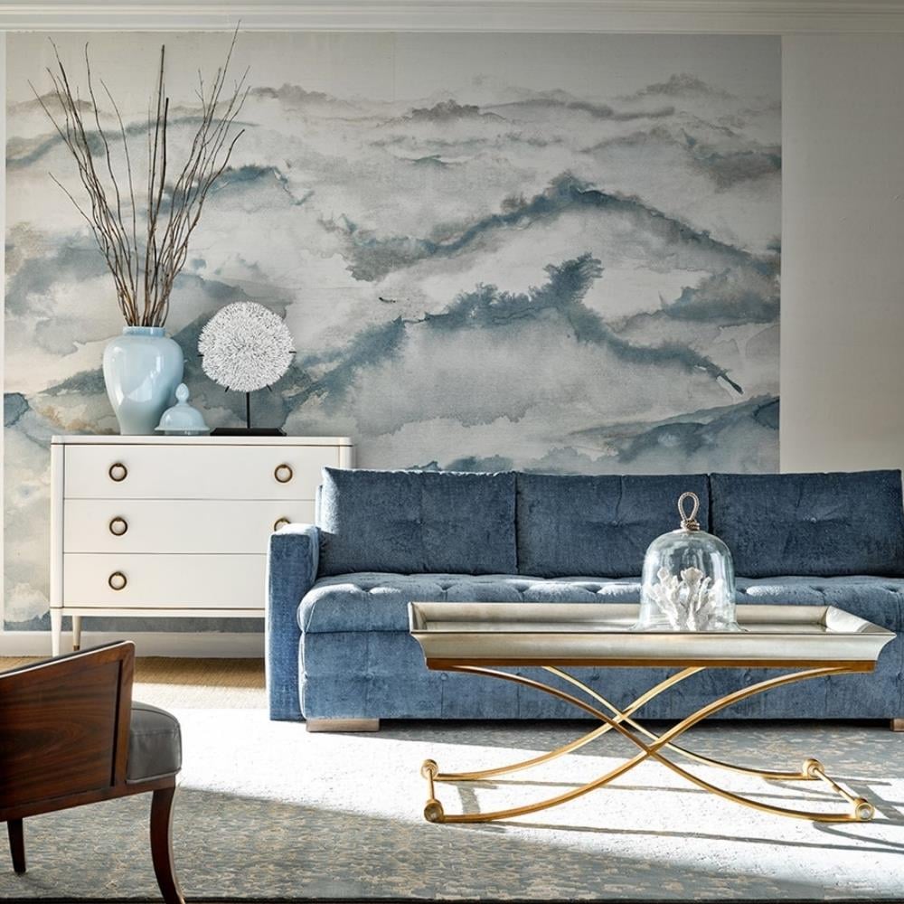 Jonathan Charles Jc Modern Eclectic Églomisé Silver Orta Sehpa