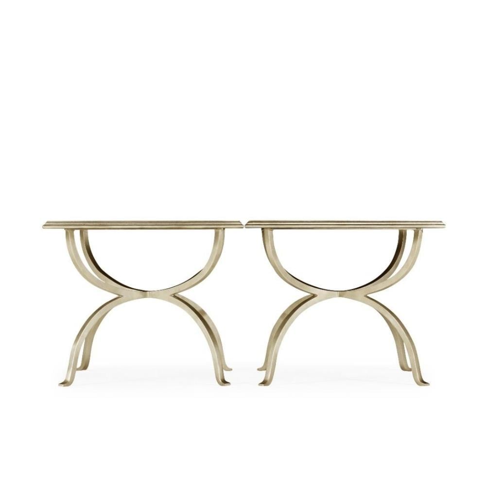 Jc Modern-Luxe Yan Sehpa Seti 2Li (Gümüş) - Finish-Pai-26-1 (Gilded Antique Silver-leaf)