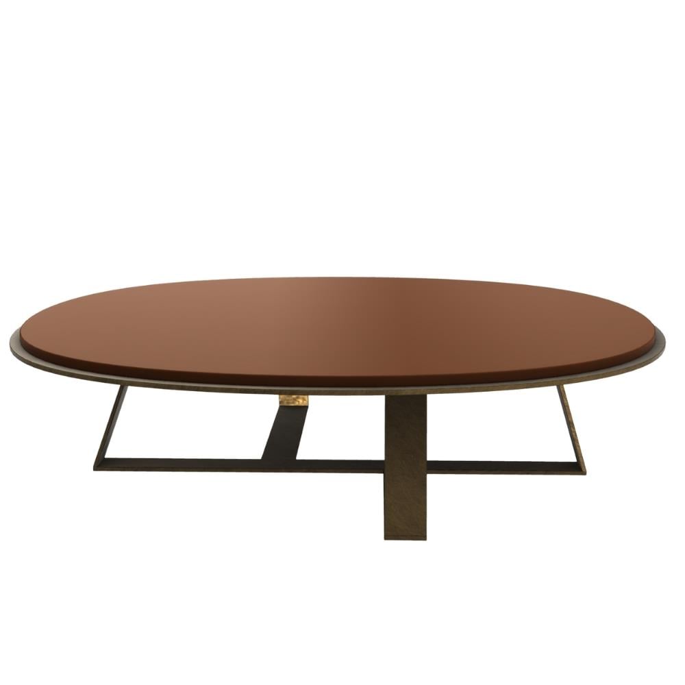 Judd Orta Sehpa (140)-Base Bronzed Brass - Top Glossy Brick Lacquer