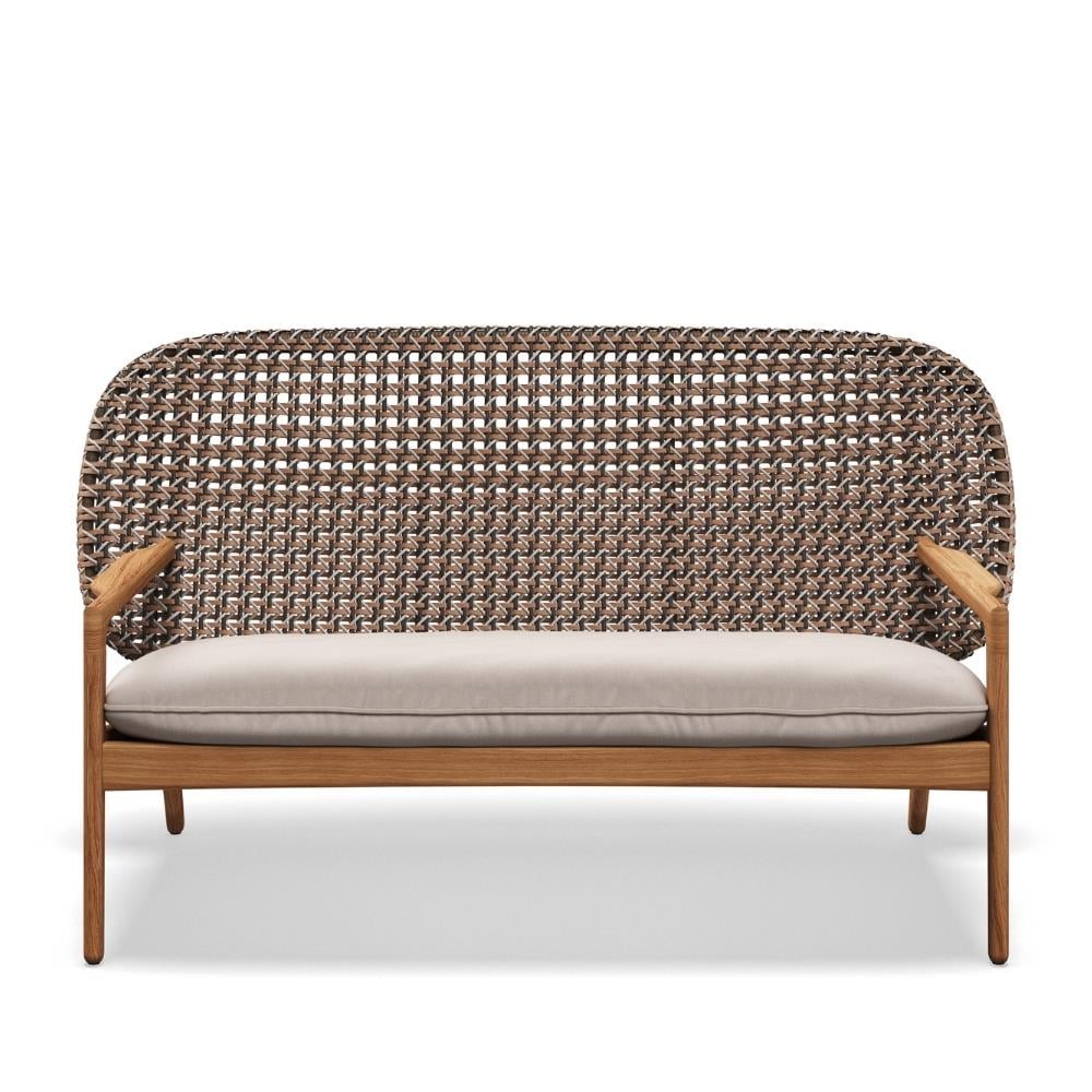 Kay Alçak Sırtlı İkili Kanepe-Brindle Wicker- Natural Teak-(Sunbrella Minder Dahil)