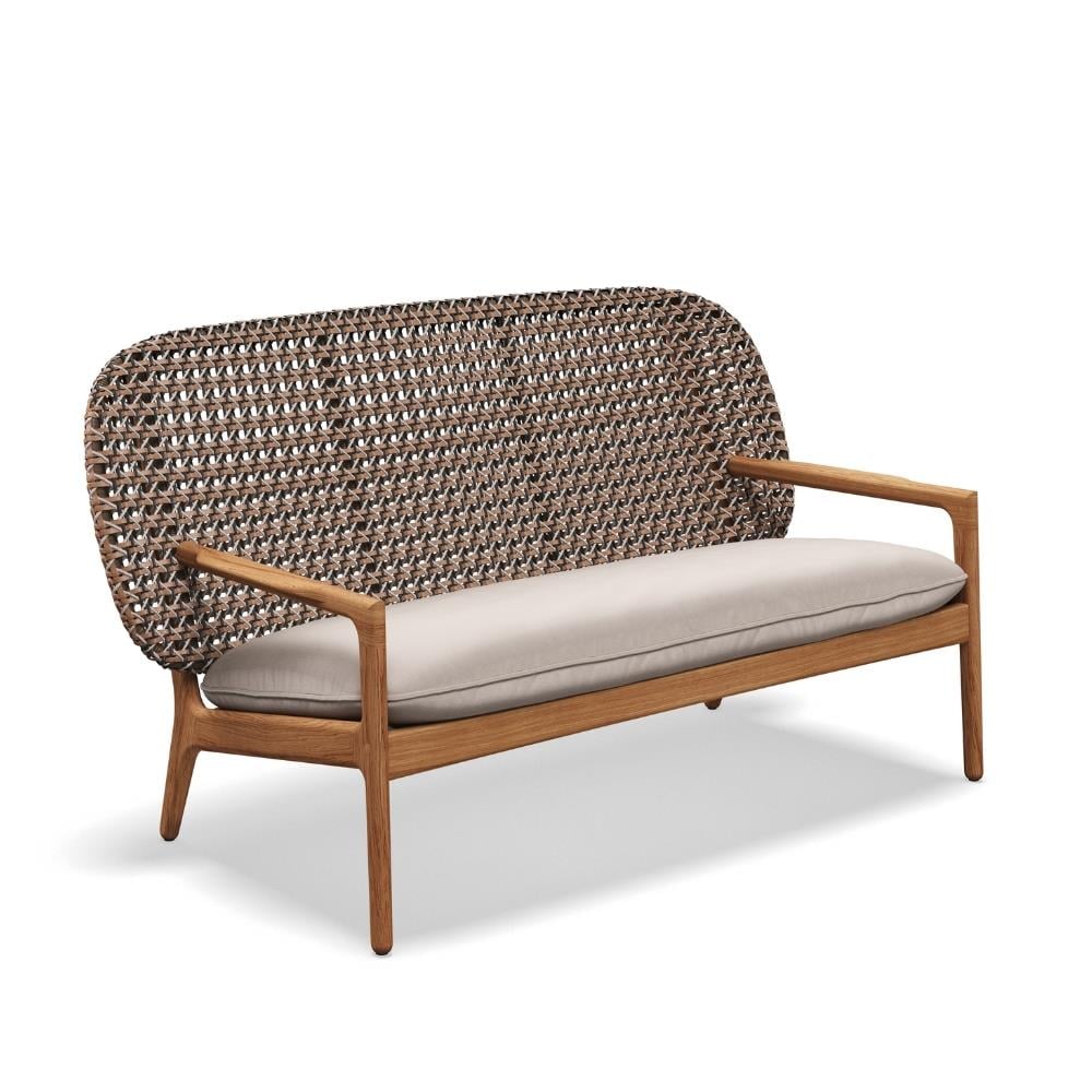 Kay Alçak Sırtlı İkili Kanepe-Brindle Wicker- Natural Teak-(Sunbrella Minder Dahil)