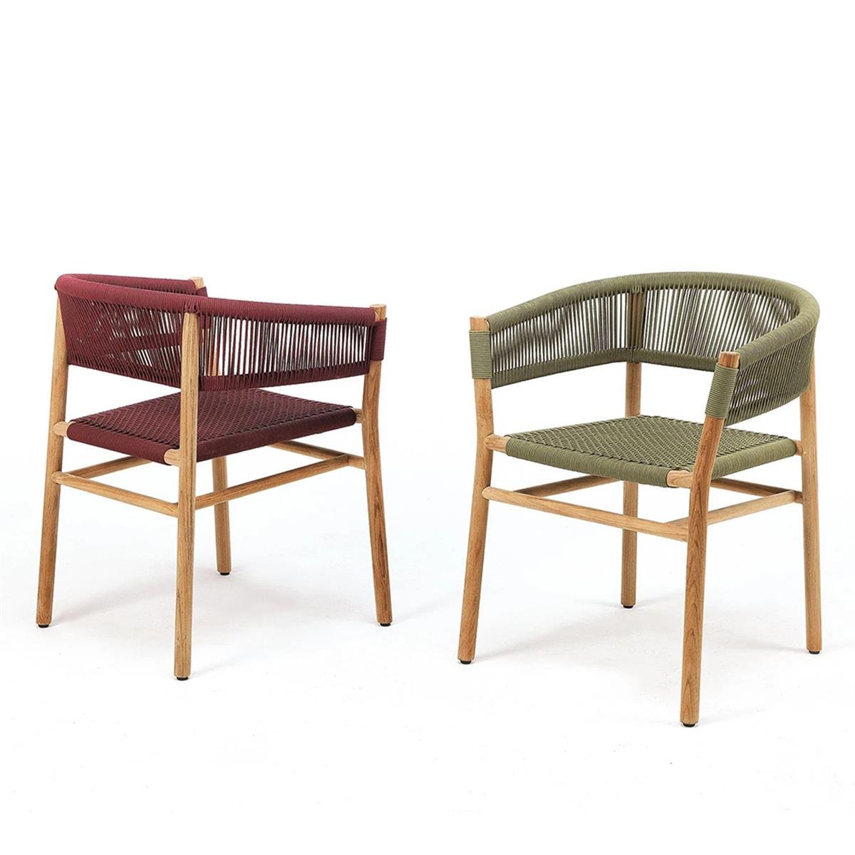 Kilt Kollu Yemek Sandalye-İskelet Teak- Rope Olive Green