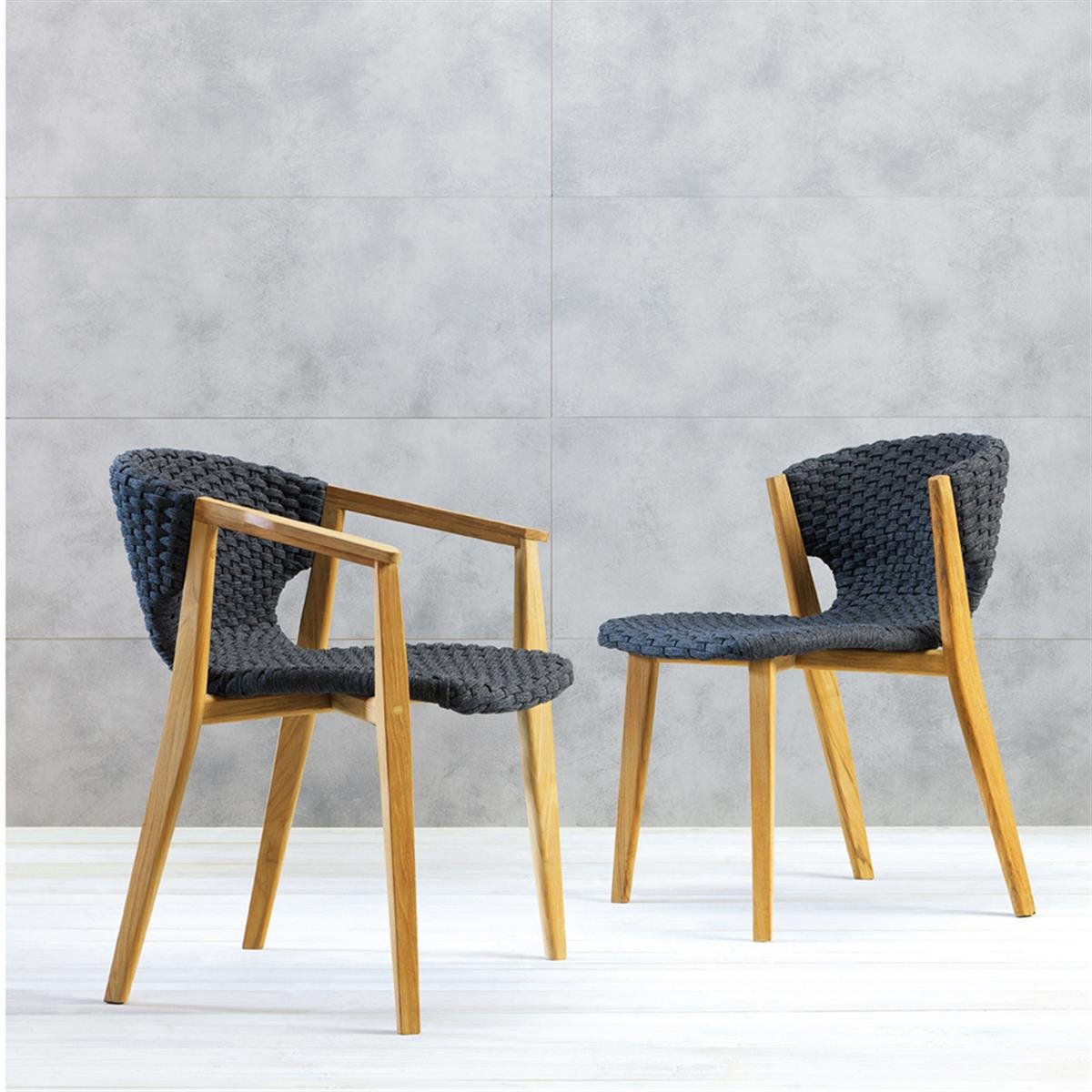 Knit Kolsuz Yemek Sandalyesi-Teak-Rope Lava Grey