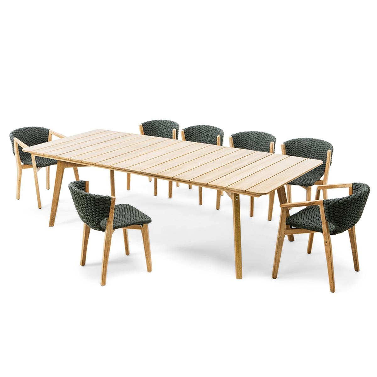 Knit Kolsuz Yemek Sandalyesi-Teak-Rope Lava Grey