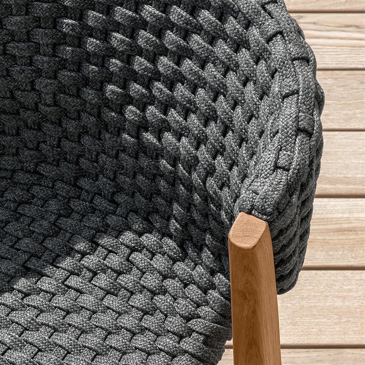 Knit Kolsuz Yemek Sandalyesi-Teak-Rope Lava Grey