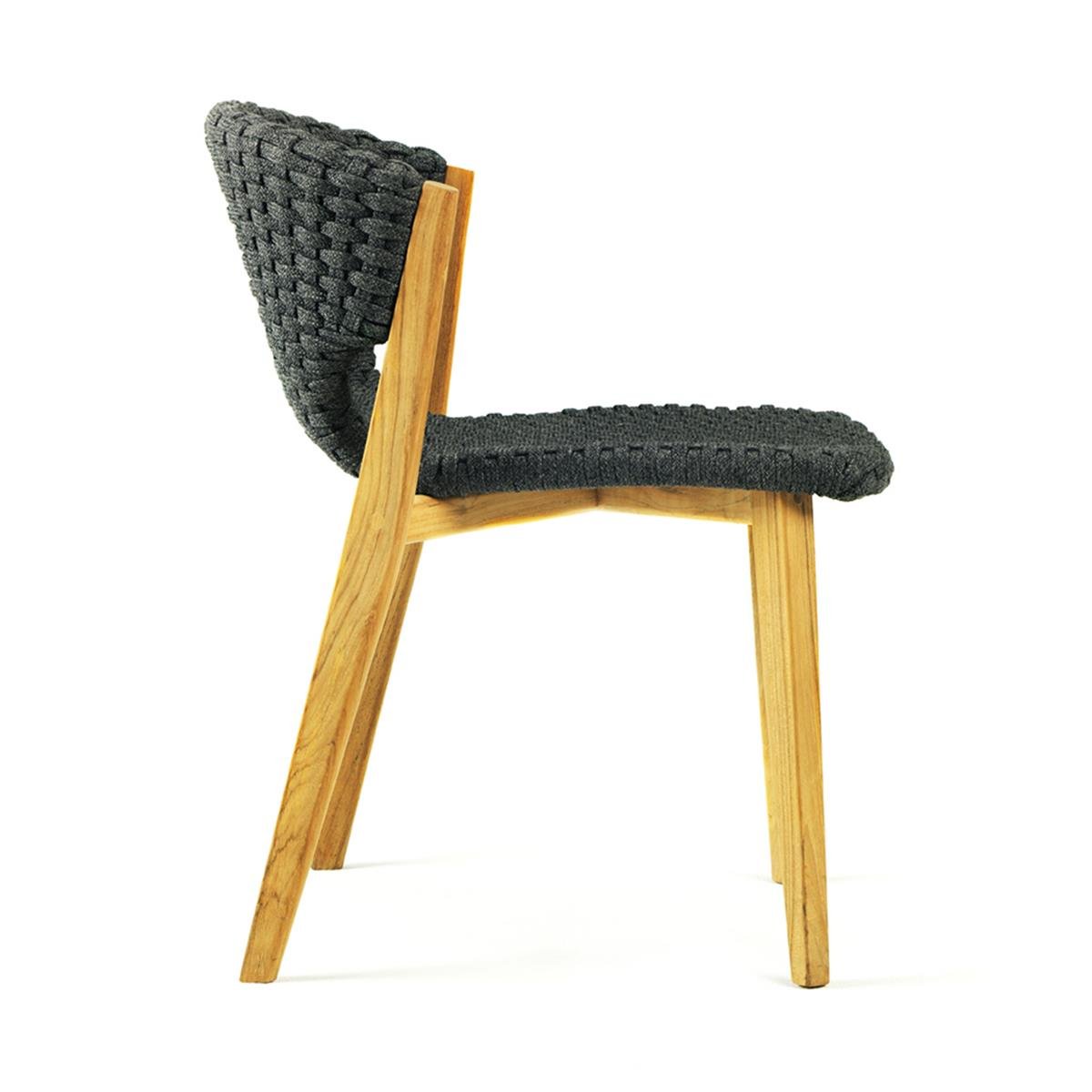Knit Kolsuz Yemek Sandalyesi-Teak-Rope Lava Grey